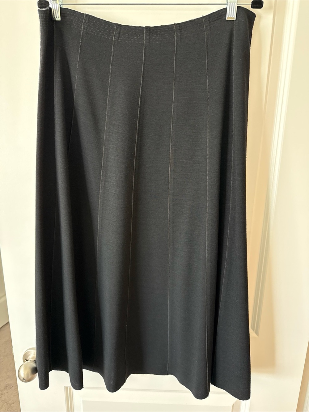 Eileen Fisher Black Zip Knit A-Line Midi Length Skirt M